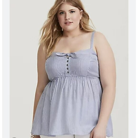 Torrid Babydoll Top Plus Size 3X Blue White Striped Cami Sleeveless Blouse NWT - Picture 1 of 4